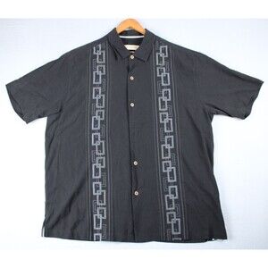 Men’s XXL Tommy Bahama Hawaiian Style Black Shirt Chains Design Loose Fit Bowlin